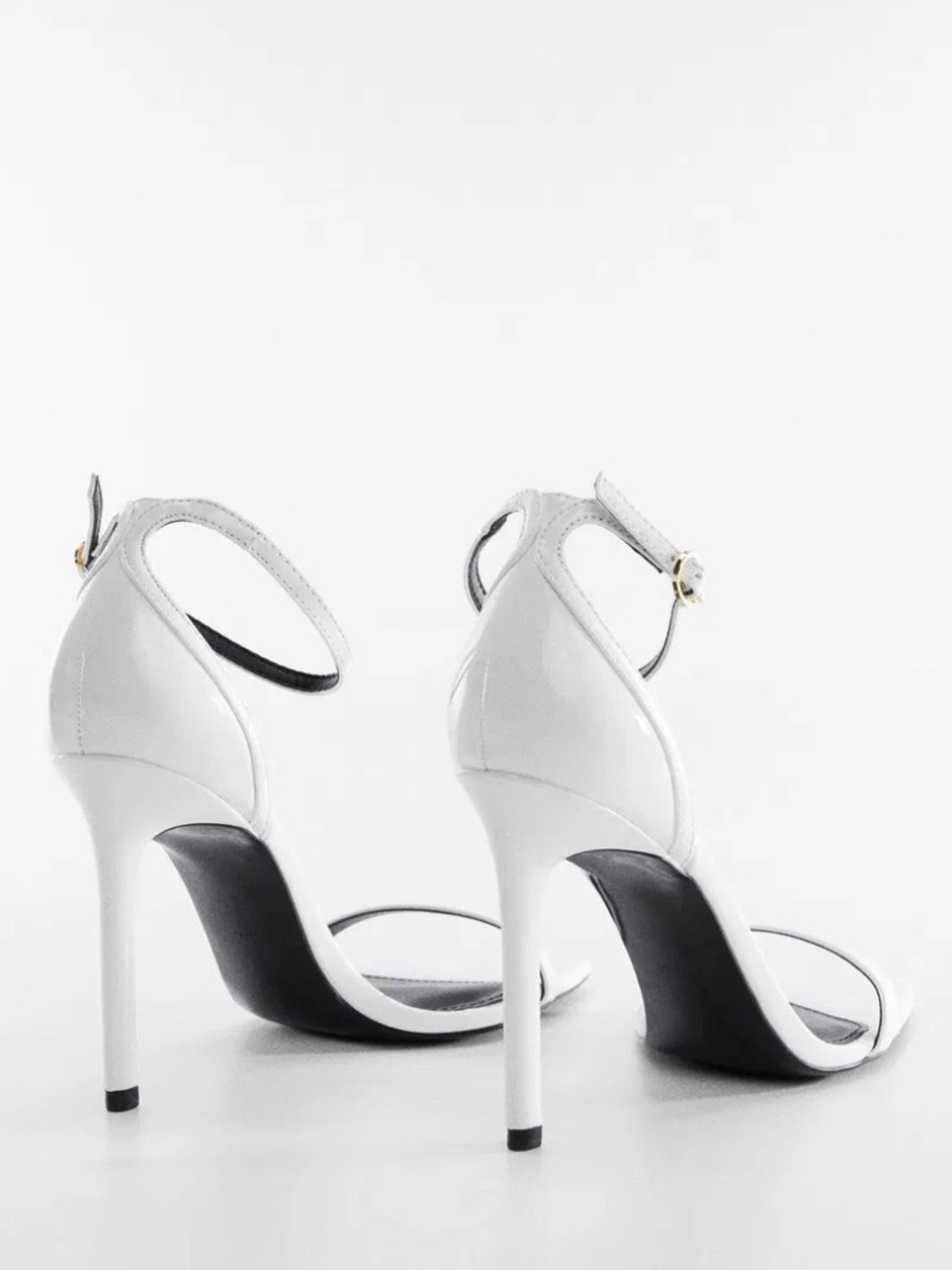 Mango White Patent Ankle-Strap Stiletto Sandals with Gold Buckle - Picture 2 of 3